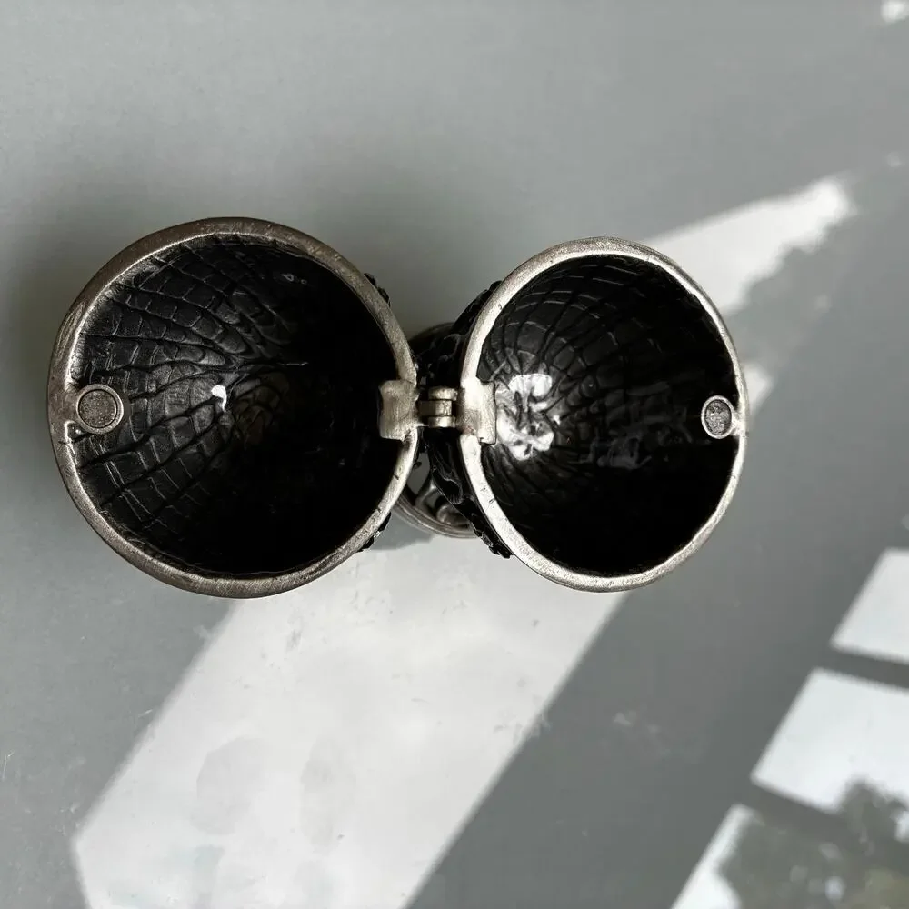 Vintage Jeweled Egg Trinket Box Hinged Pewter Rhinestone Decorative Keepsake